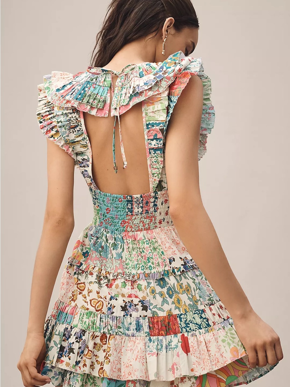 Love The Label Maribel Tiered Floral Ruffle Open Back Dress Size Medium - Picture 4 of 6